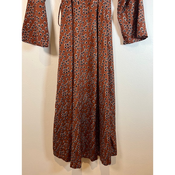 Outerknown Rhiannon Brown Floral Midi Wrap Dress Sz. XS Silk Hemp Relaxed Fit - Picture 11 of 12